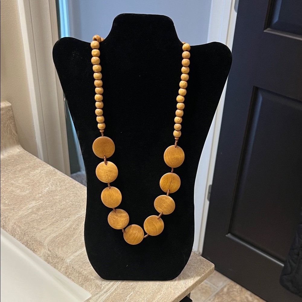 Boho Wooden Bead Necklace 28”